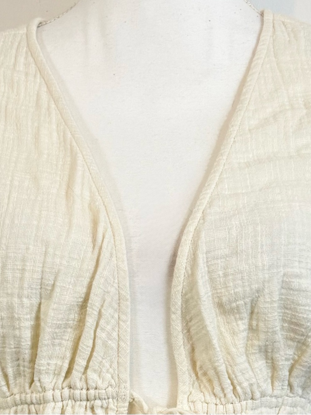 Aerie NWT Cream Gauze Tie Front Top Peplum Sleeveless Boho Cotton Blouse Medium - Picture 5 of 11